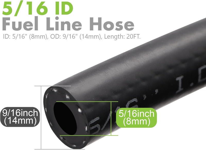 Jeemiter 5/16" ID (8mm) Fuel Line Hose 20FT - SAE 30R7 NBR Rubber Universal Kit with 10 Clamps - Long Length for Automotive, Small Engine, Marine Gas & Oil Lines - Image 5